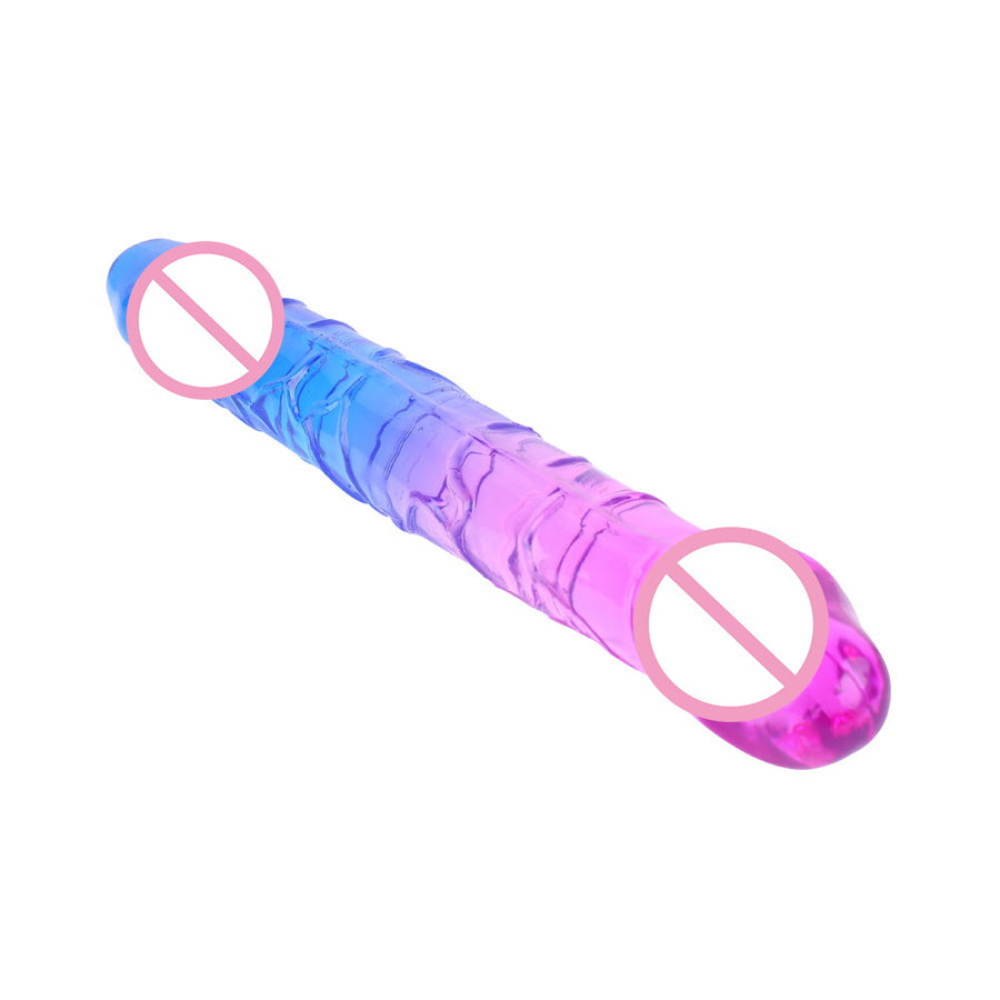 Super large and thick simulation double-headed two-color crystal dildo anal plug