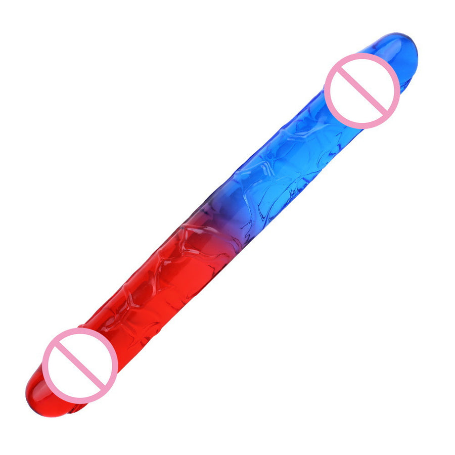 Super large and thick simulation double-headed two-color crystal dildo anal plug