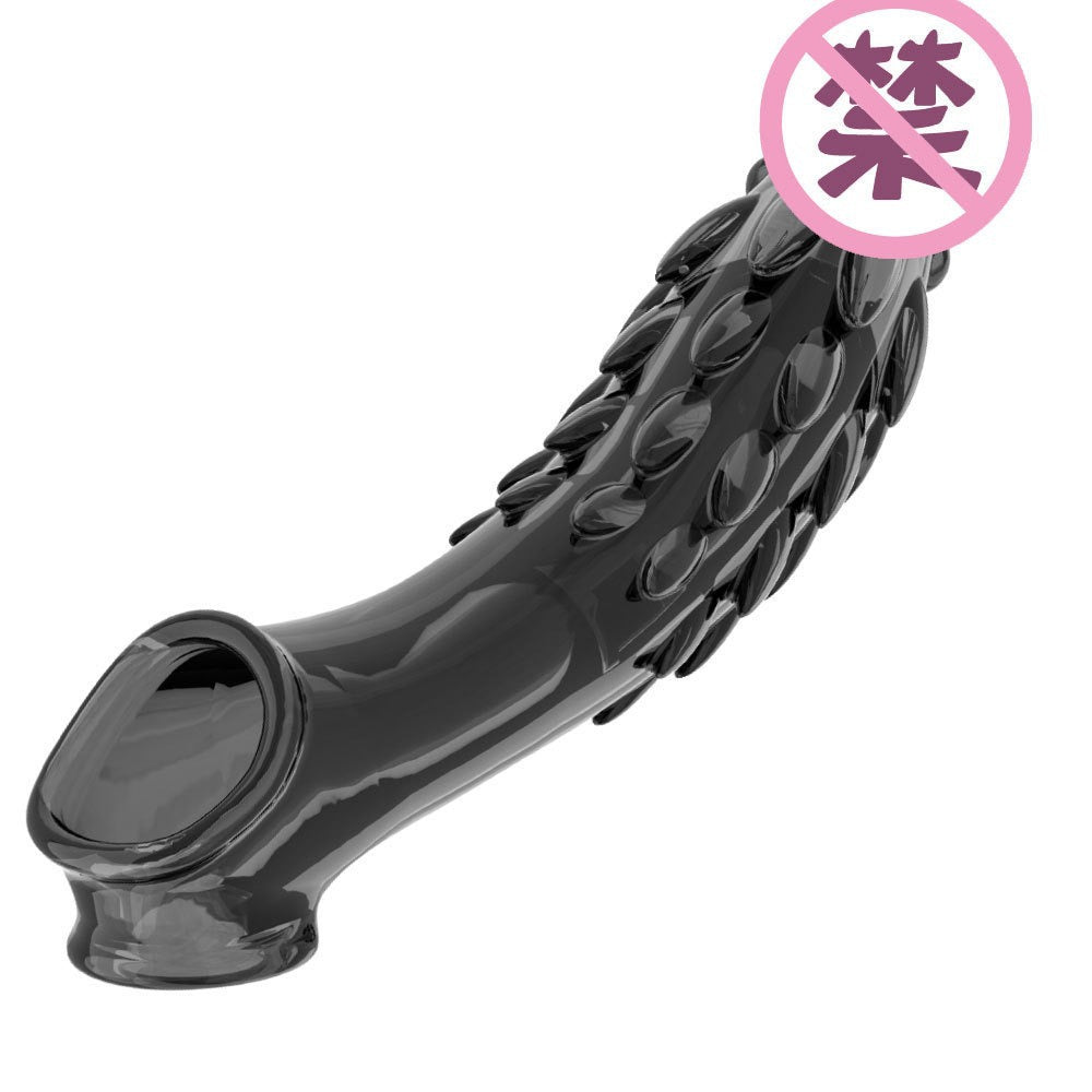Extended silicone penis enlarger delayed vibration texture penis condom couple flirting sex toys