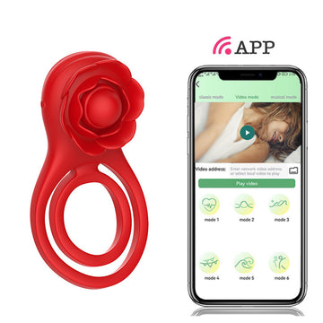 APP wireless remote control double ring penis ring penis exerciser couple rose vibrator