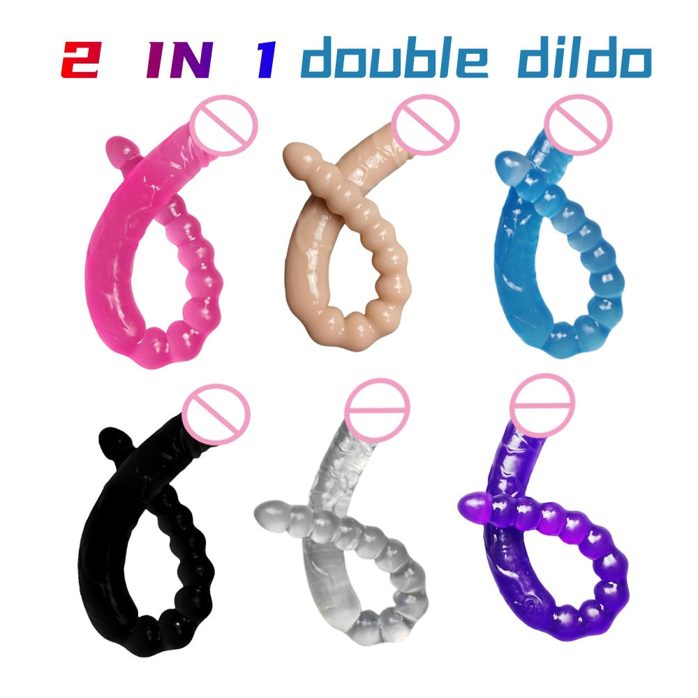Double-headed dildo two-in-one female masturbator pull ball anal plug