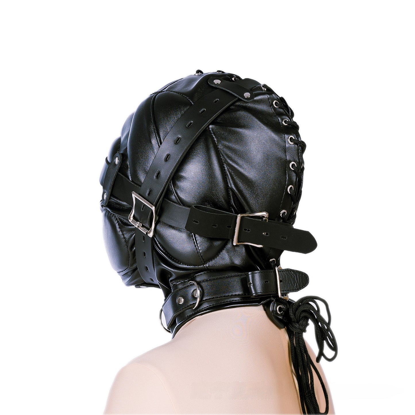 Soft Leather BDSM Head Cover Full Face Mask with Straps Slave Role Play Headdress