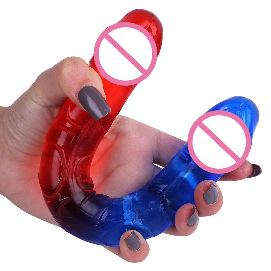 Super large and thick simulation double-headed two-color crystal dildo anal plug