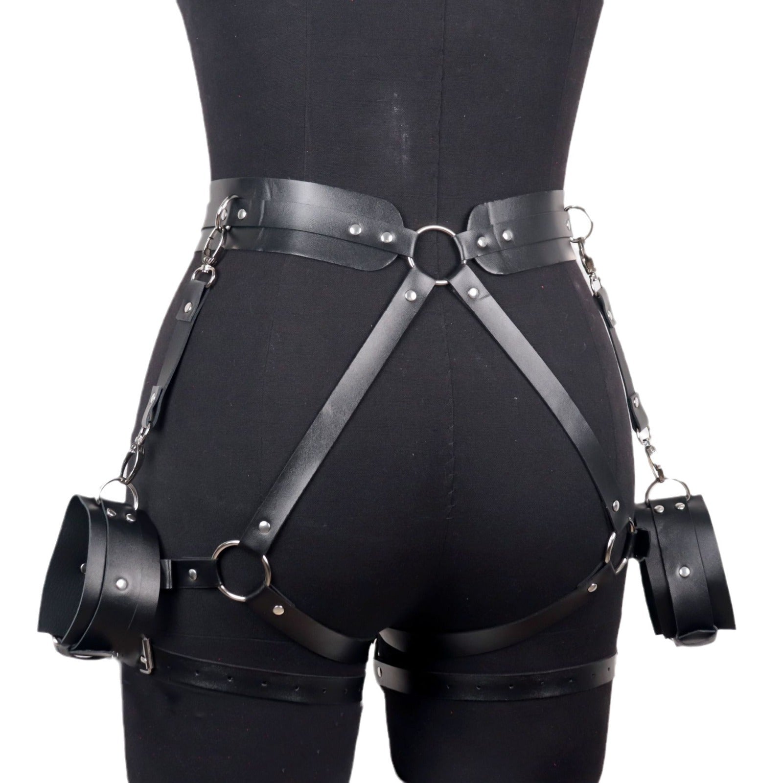 BDSM Adjustable Leather Bondage Set  Waist Belt & Thigh Cuffs Restraint Kit for Couples