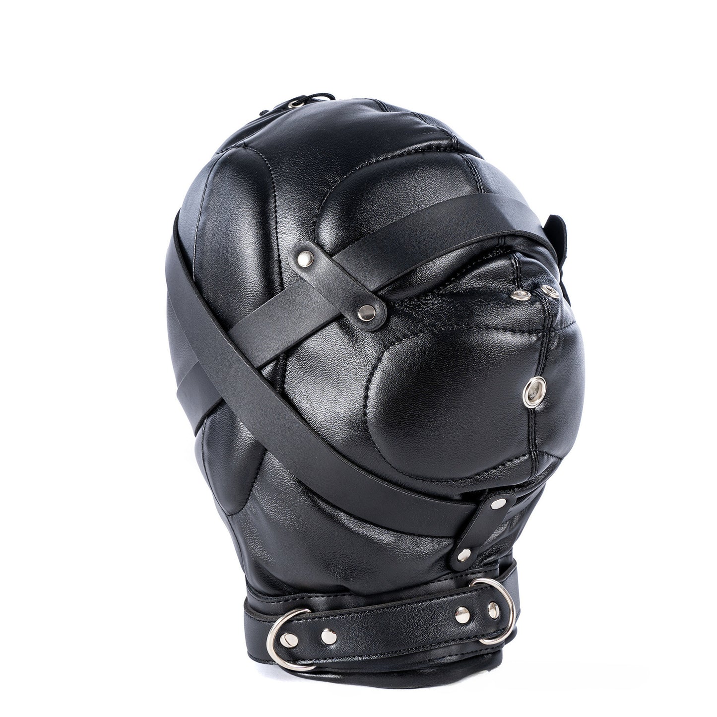 Soft Leather BDSM Head Cover Full Face Mask with Straps Slave Role Play Headdress
