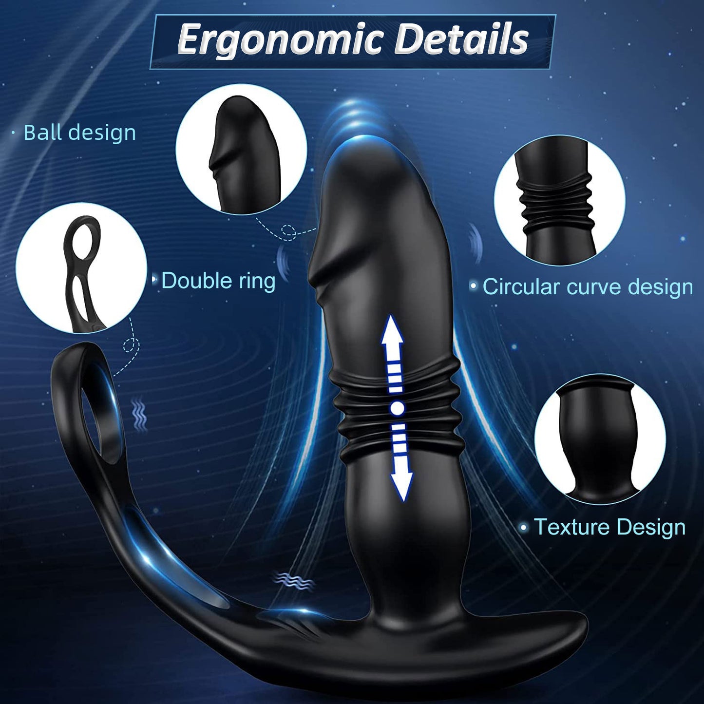 Double ring APP remote control telescopic prostate massager for men with anal plug vibrator