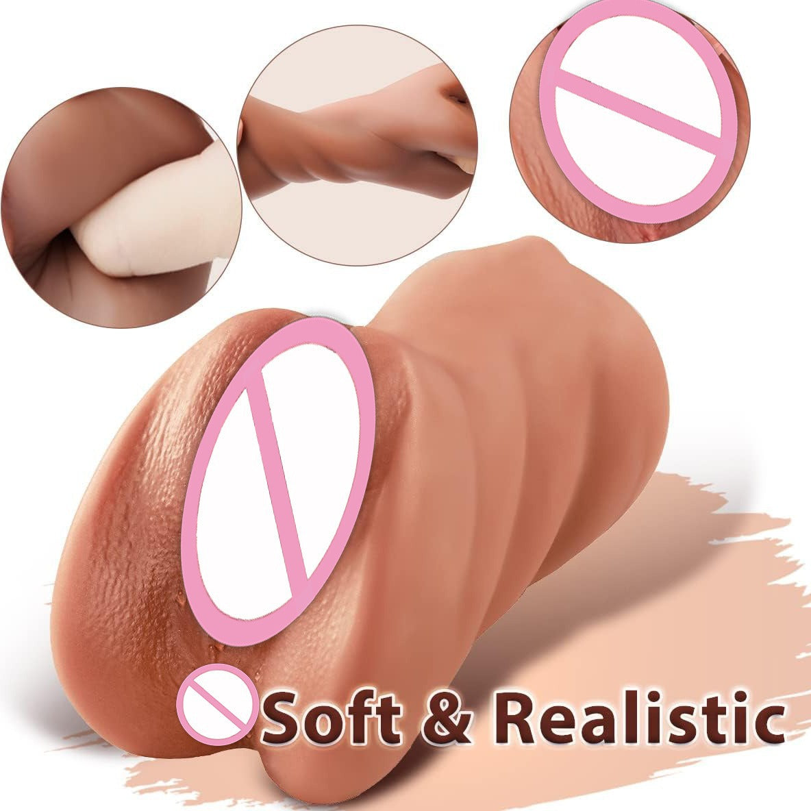 Double-headed three-hole channel portable male masturbator oral sex device