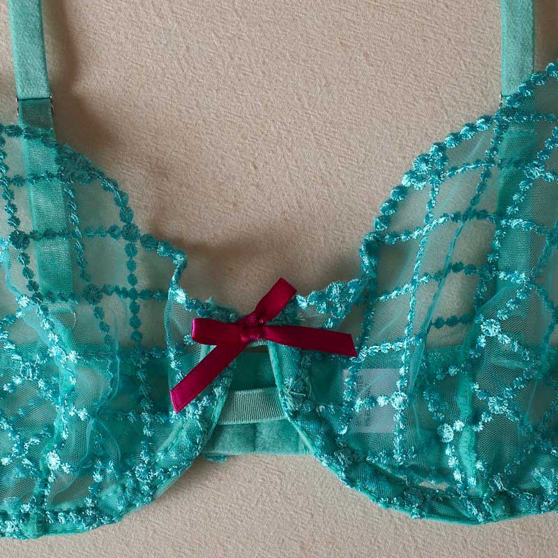 Embroidered Sheer Lace Lingerie 3Piece Set  Underwire Cami Bra, GString & Garter Belt