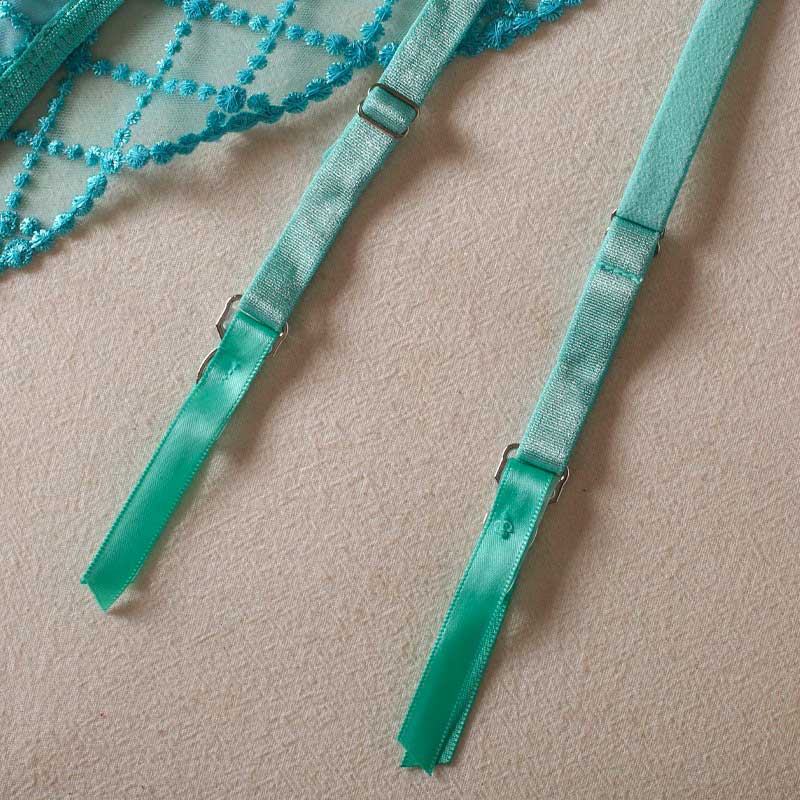 Embroidered Sheer Lace Lingerie 3Piece Set  Underwire Cami Bra, GString & Garter Belt