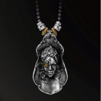 AMULET DIVINE EYES FEAST QUEEN MEDUSA AMULET IN 925 SILVER+18K GOLD