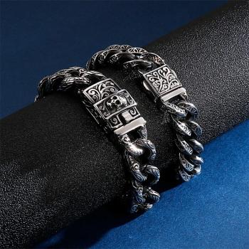 Vintage interlocking pattern skull men's titanium steel bracelet